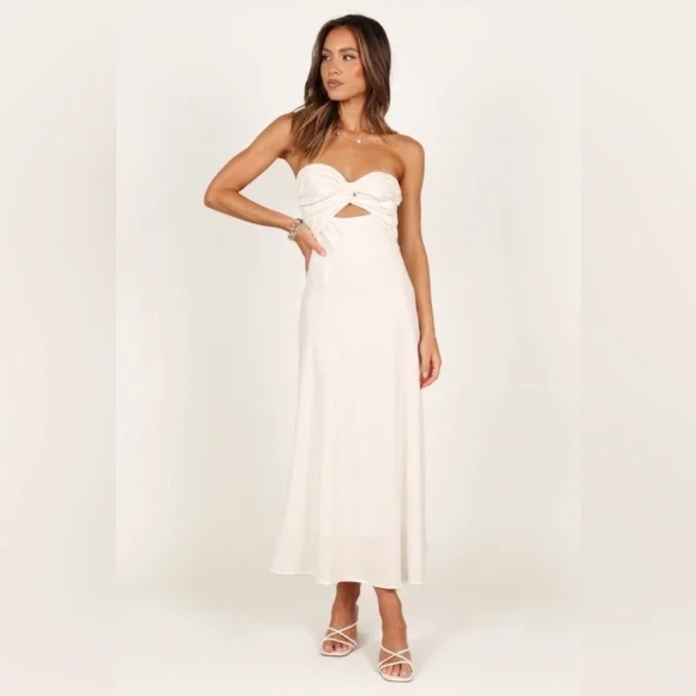 Petal & Pup Strapless cut out twist top linen midi dress nwot